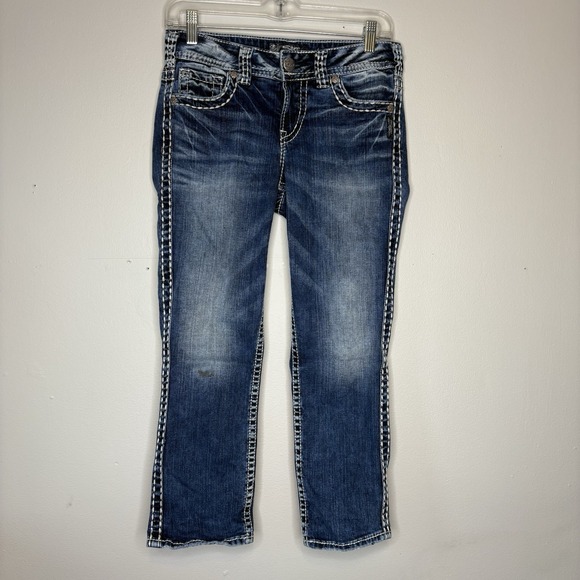 Silver Jeans Women's Sz 28 Suki Mid Capri Denim Blue Jeans Y2K‎ Thick Stitch - Picture 1 of 8